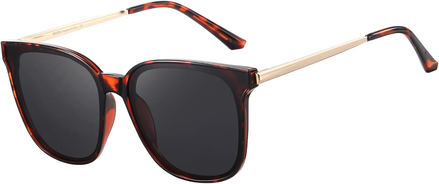 

Женские солнцезащитные очки DUCO Oversized Polarized Sunglasses Trendy Mirrored Shades Retro Round Vintage Light Weight UV400 Sun Glasses W016, 14- Tortoise Frame Grey Lens
