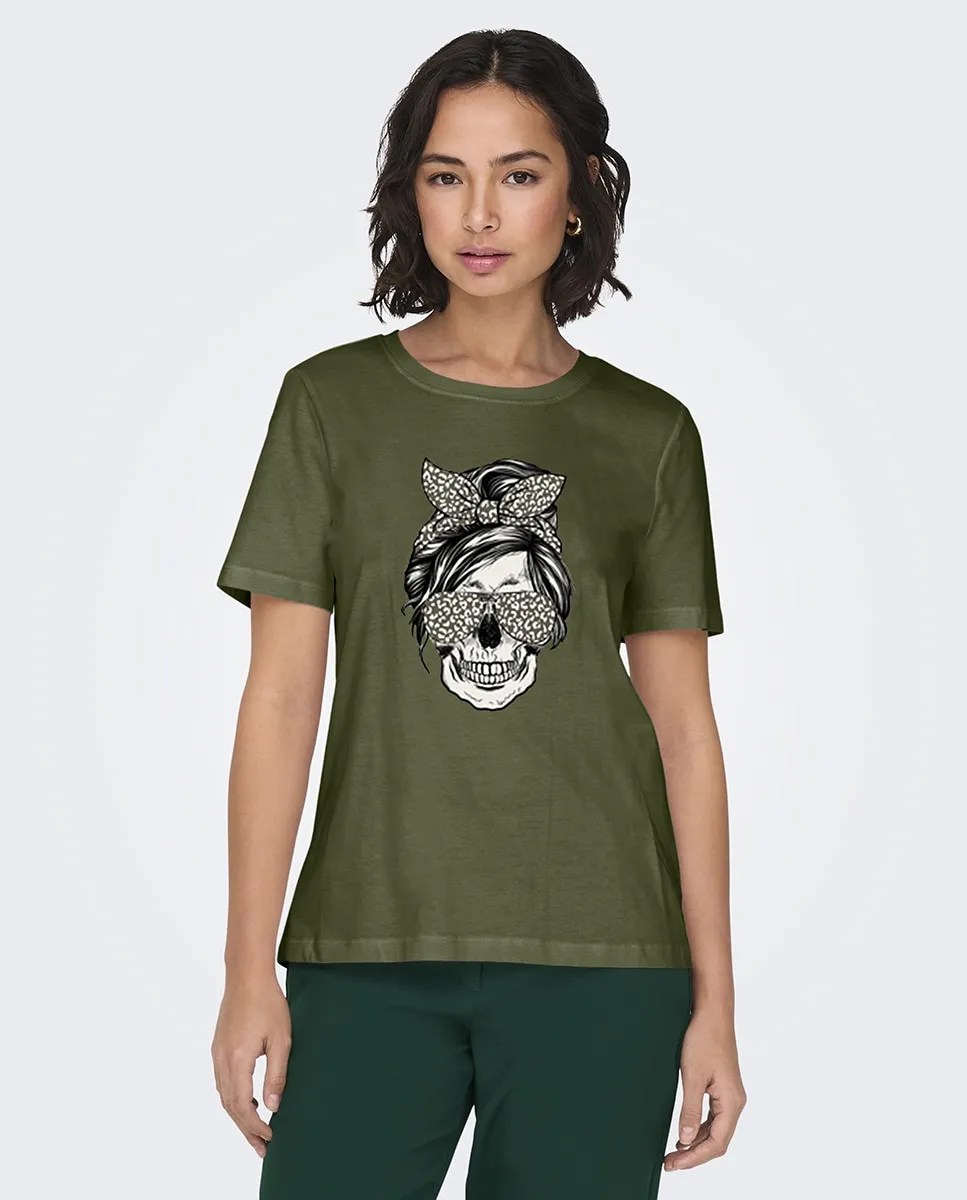 

Женская футболка с коротким рукавом и принтом Only, цвет Verde Militar