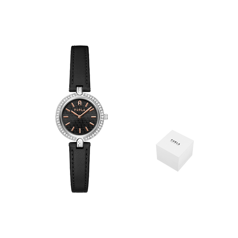 

Furla Часы HERITAGE Series Wrist Watch Quartz Movement Genuine Leather Strap 28mm Black Dial Women's Watch, Black