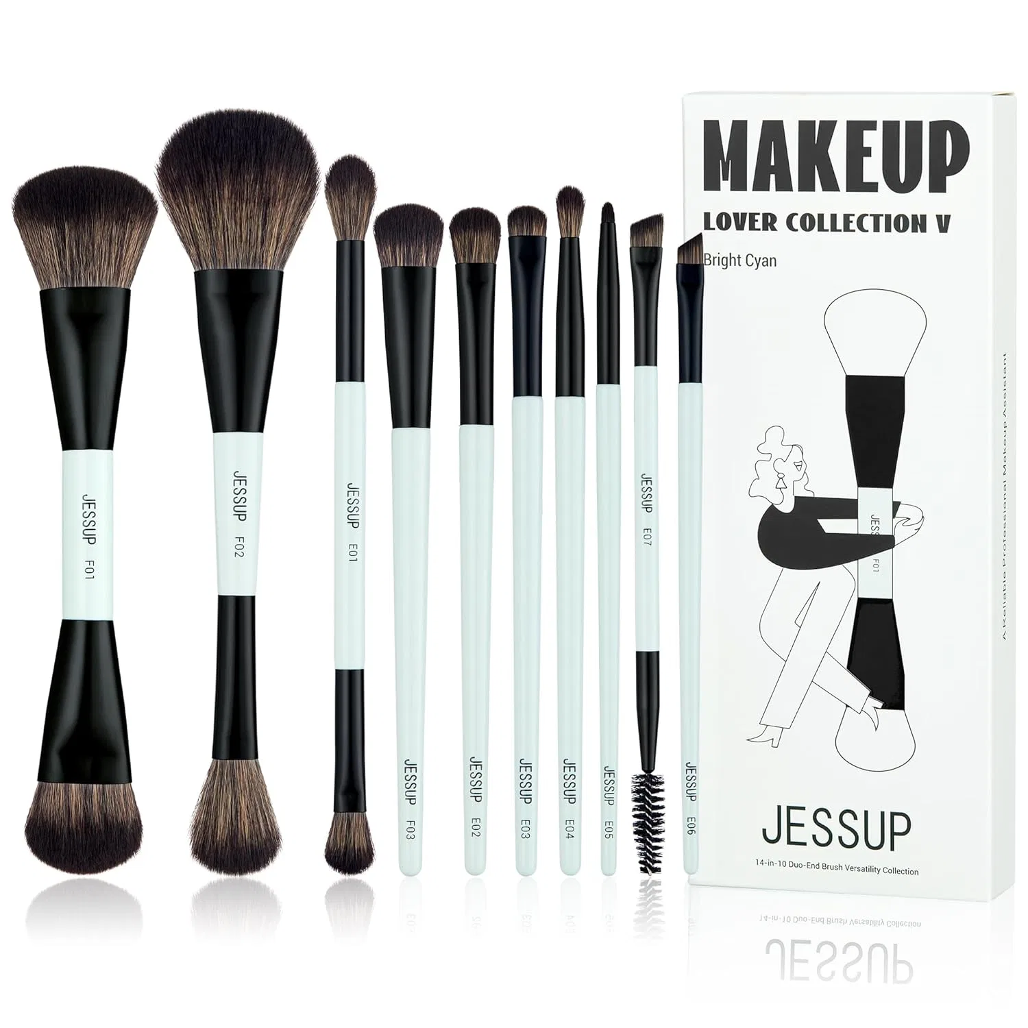 Набор двухсторонних кистей для макияжа «Duo End» из 10 предметов от Jessup Professional Jessup