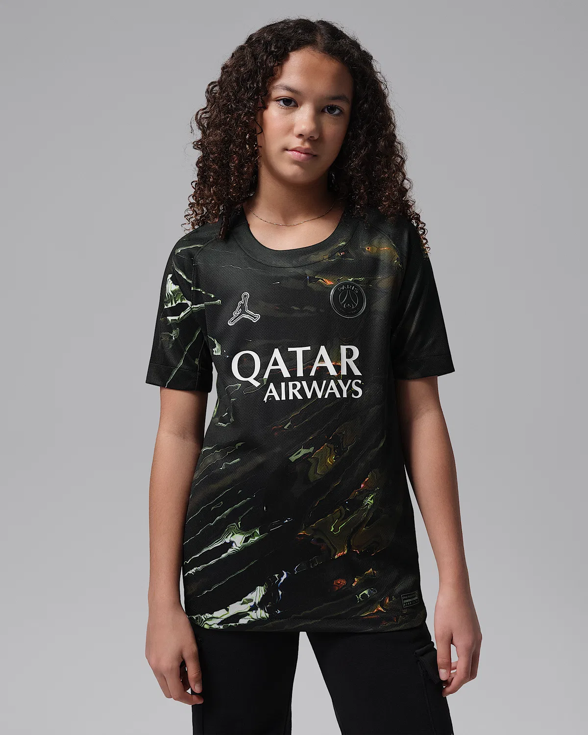 Детская футболка Jordan Dri-FIT Soccer Replica Jersey Paris Saint-Germain 2026 Stadium Night Edition, Black/White/Black