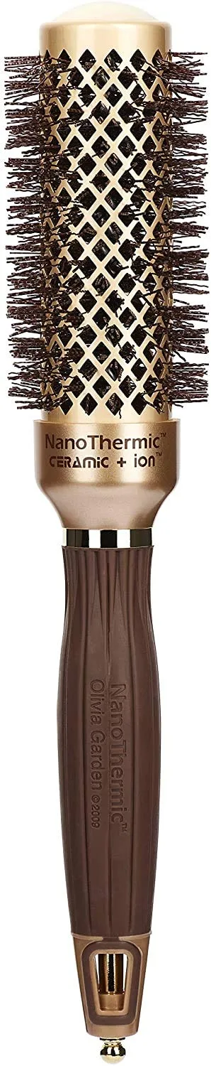 Термощетка для укладки волос Olivia Garden NanoThermic Ceramic + Ion Round Thermal Hair Brush - не электрическая - профессиональная щетка для нормальных и густых волос. 3,2 см, Gold / Chocolate