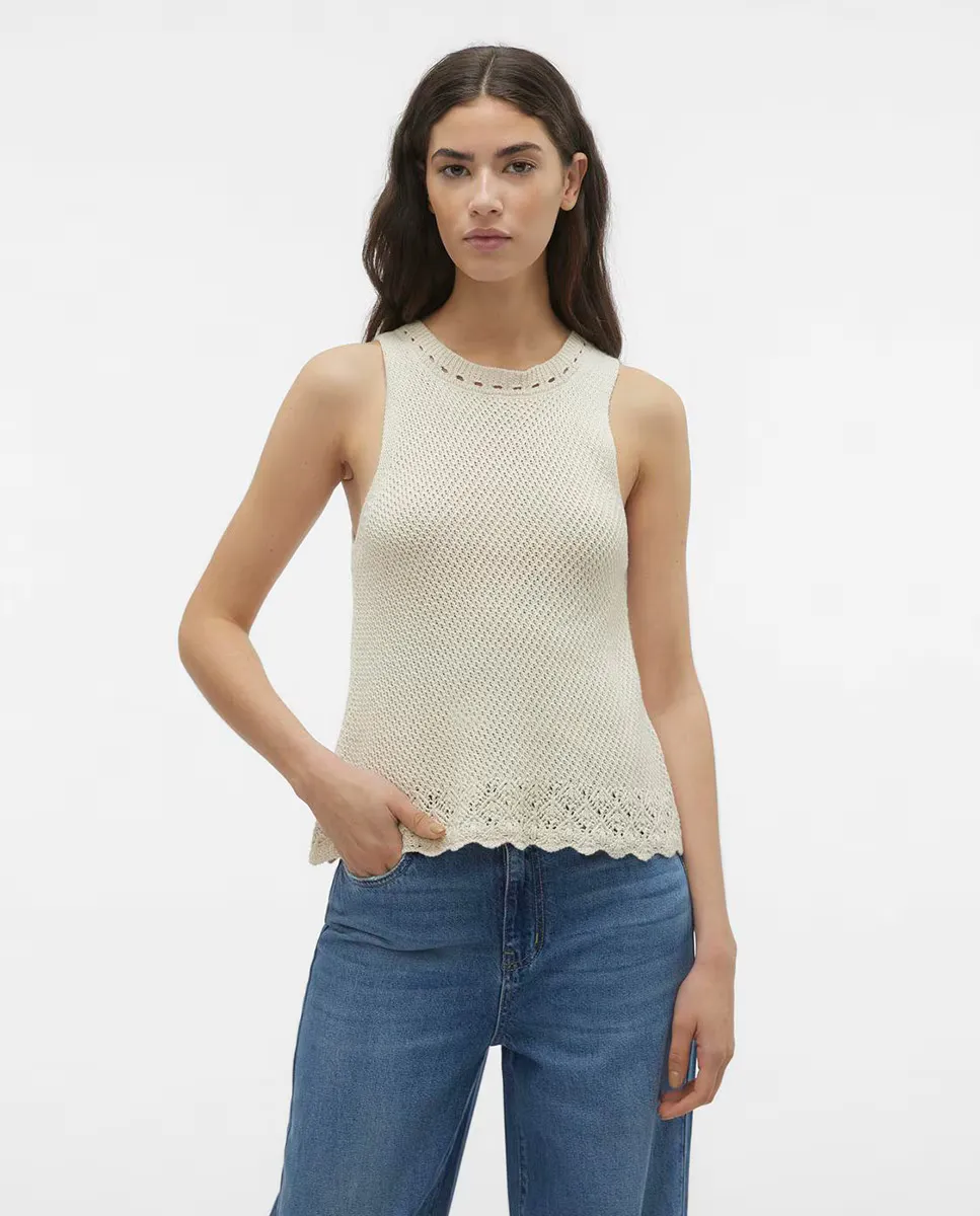 

Топ тонкой вязки с деталями, связанными крючком Vero Moda, белый