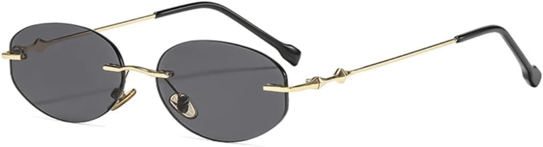 

Винтажные овальные женские солнцезащитные очки без оправы с металлическими дужками, роскошные мужские очки для путешествий и улицы, с застежкой-молнией, защита от УФ-излучения UV400 TVTBBVV, Gold Gray