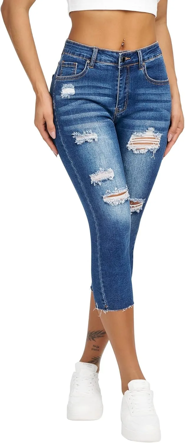 

Roswear Женские джинсы капри Ripped Stretch Denim Mid Rise Skinny