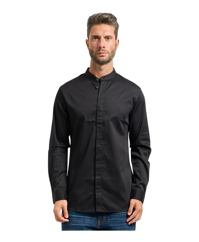 

Черная хлопковая рубашка со стоячим воротником Armani Exchange, черный