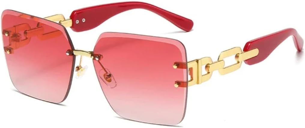 

Винтажные солнцезащитные очки без оправы для женщин и мужчин в стиле панк, роскошные, с большой оправой, металлической цепочкой и защитой от УФ-излучения UV400 VFDHN, Red