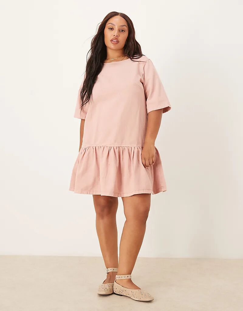 

Джинсовое мини-платье-футболка Curve ASOS DESIGN с заниженной талией розового цвета