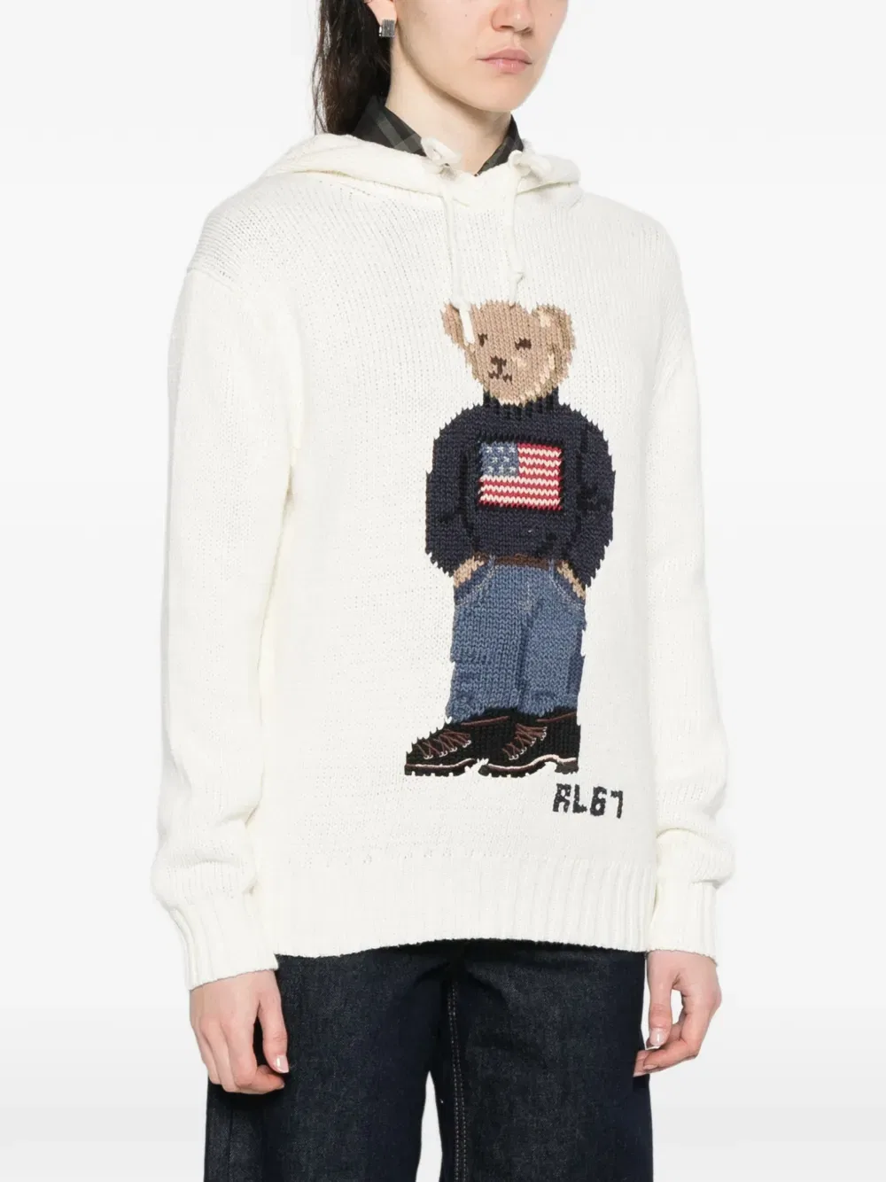 Свитер с капюшоном в виде медведя Polo Ralph Lauren, белый — фото 3