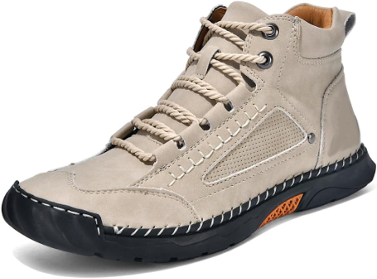 

Мужские повседневные кожаные кроссовки ручной работы, средние, противоскользящие, дышащие, легкие, для улицы, ботинки чукка до щиколотки для вождения и прогулок Generic, бежевый