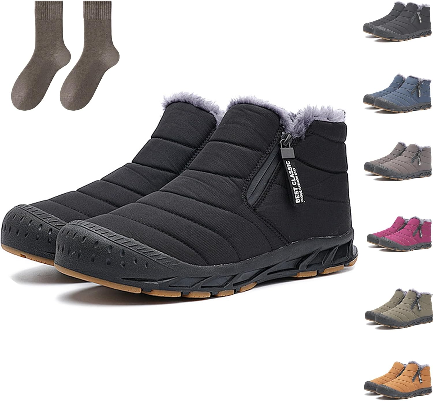 

Мужские зимние ботинки MIOKUKO, водонепроницаемые зимние ботинки, мужские зимние ботинки на молнии, облегченная уличная обувь, высокие теплые ботинки с подкладкой из меха, Black Women 12.5 / Men 11.5