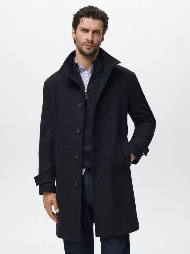 

Шерстяное пальто с воротником-воронкой Mango, Navy