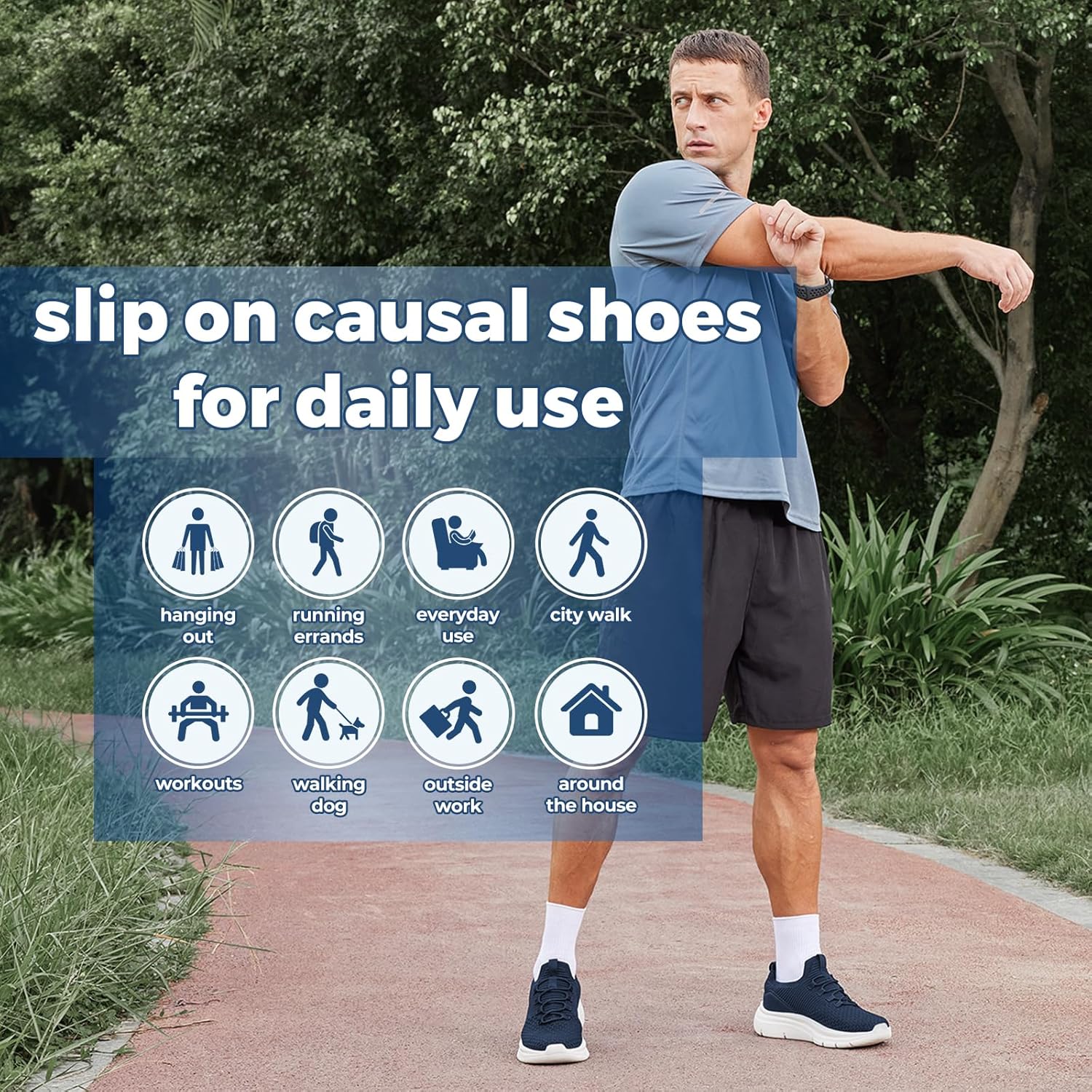 Мужские слипоны FitVille Extra Wide, легкие и дышащие с максимальной амортизацией, синий — фото 4