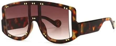 

Солнцезащитные очки Shield 2027, большие солнцезащитные очки для женщин, солнцезащитные очки в крупной оправе для мужчин, очки с заклепками MTZJH, Leopard Brown