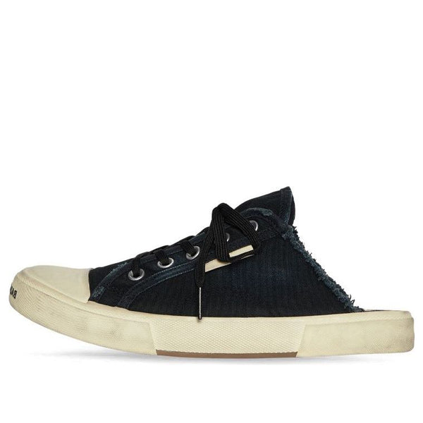

Тапочки paris mules 'black destroyed cotton and white rubber' Balenciaga, черный