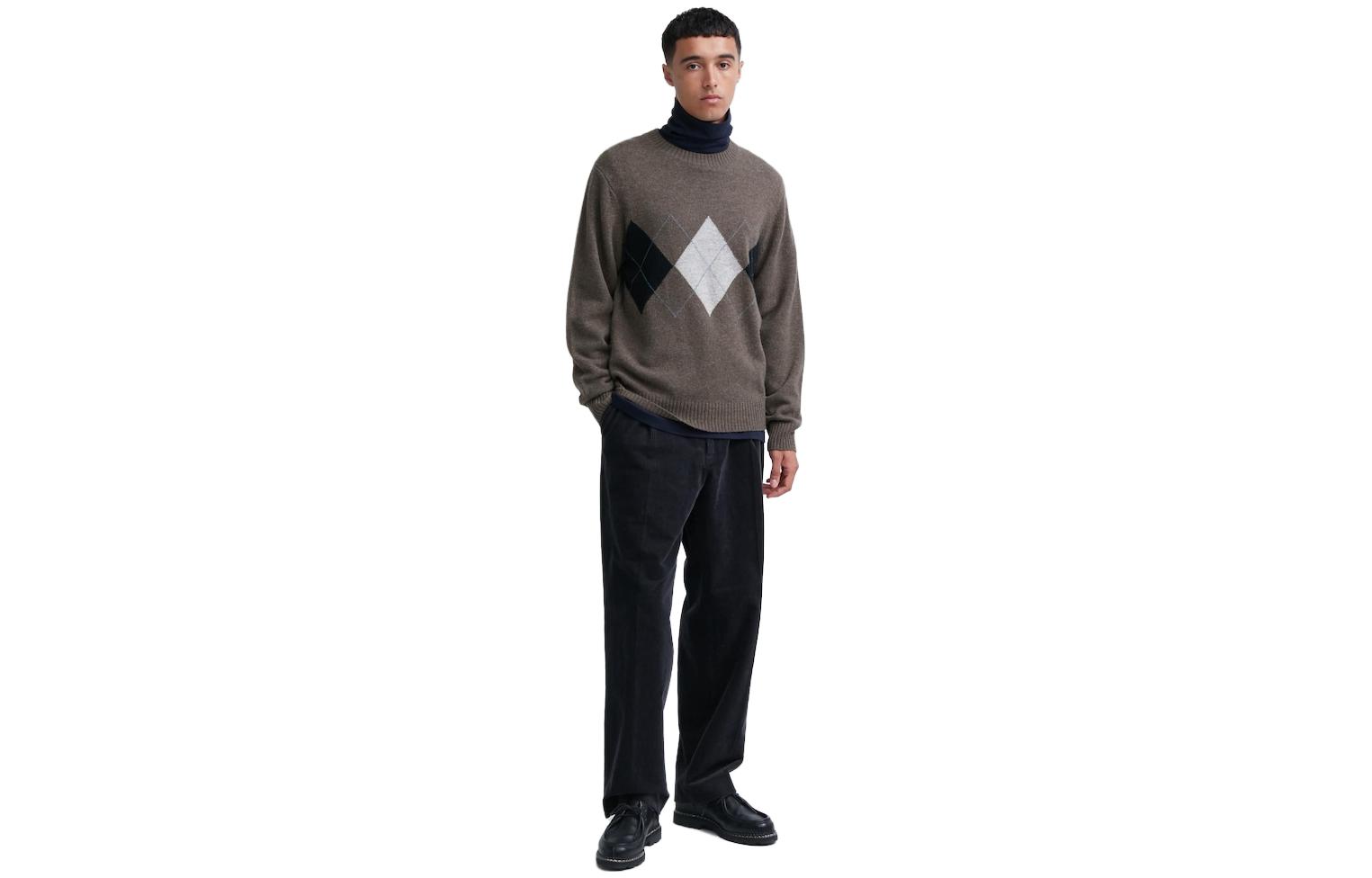 Свитер Unisex Umber с круглым вырезом, умеренная посадка UNIQLO, коричневый — фото 3