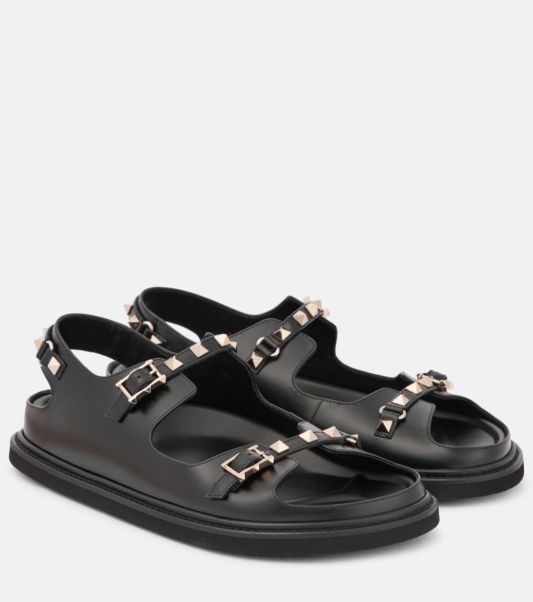 Сандалии Rockstud из кожи на плоской подошве Valentino Garavani, черный