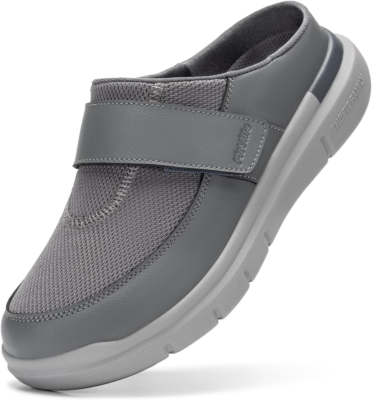 

Мужские широкие тапочки FitVille, слипон, мужские сабо для отекших ног, регулируемые для дома, легкая обувь для ходьбы, серый