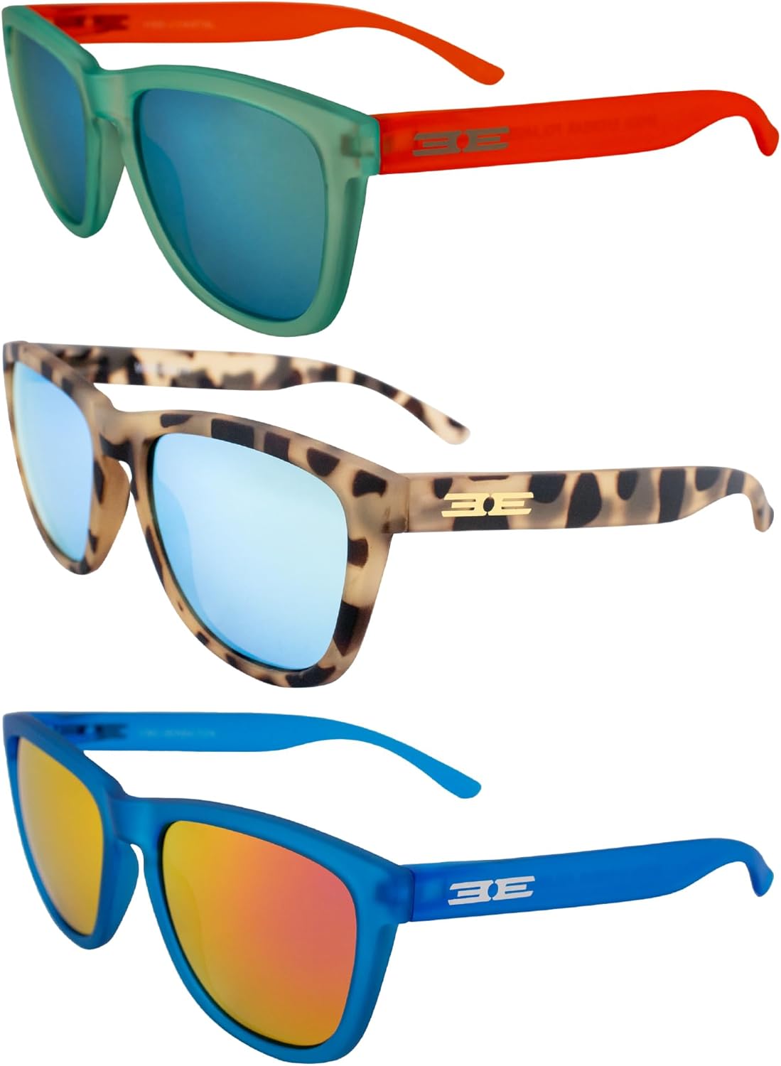 

Солнцезащитные очки Epoch Eyewear Vibe с поляризацией, женские и мужские, 3 пары: сине-кремовые полуободковые оправы с бирюзовыми зеркальными линзами и синие с розовыми зеркальными линзами, Blue-teal/Cream-teal/Blue-pink