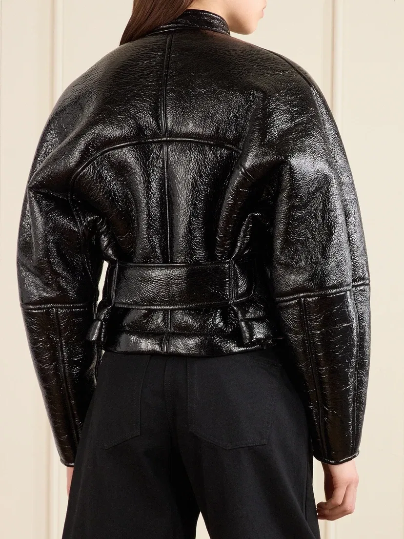 Укороченная дубленка-бомбер Alaïa, черный — фото 3