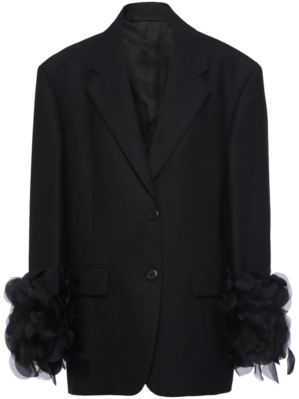 

Шерстяной блейзер с перьями Prada, черный