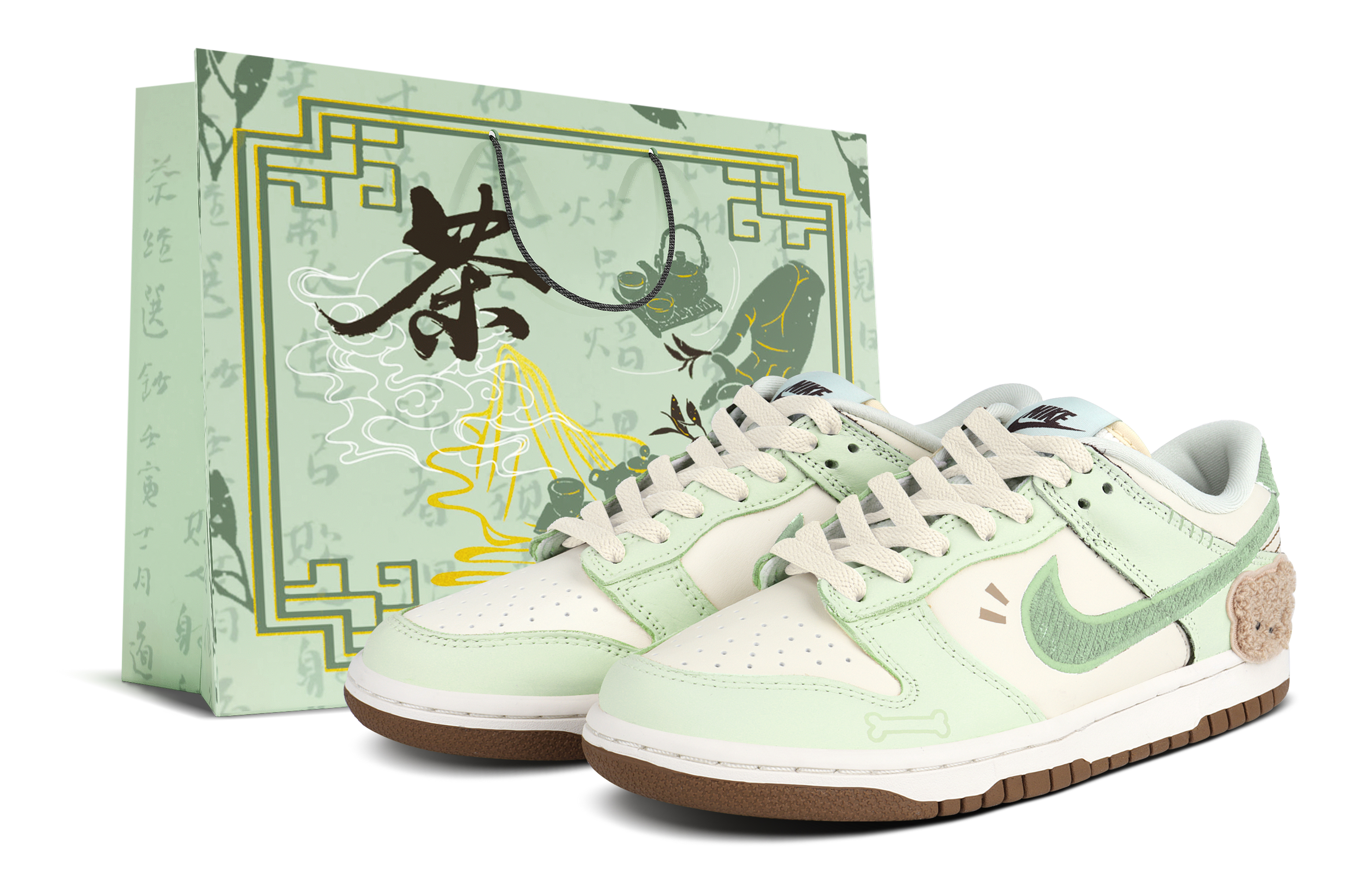 

Nike Кроссовки для скейтбординга Dunk Low Top для детей бежевые белые зеленые для подростков