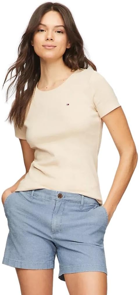 

Женская футболка с полосатым логотипом Tommy Hilfiger, Beige Heather., Бежевый, Женская футболка с полосатым логотипом Tommy Hilfiger, Beige Heather.