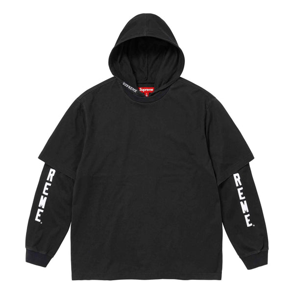 

Футболка layered hooded l/s top 'black white' Supreme, черный