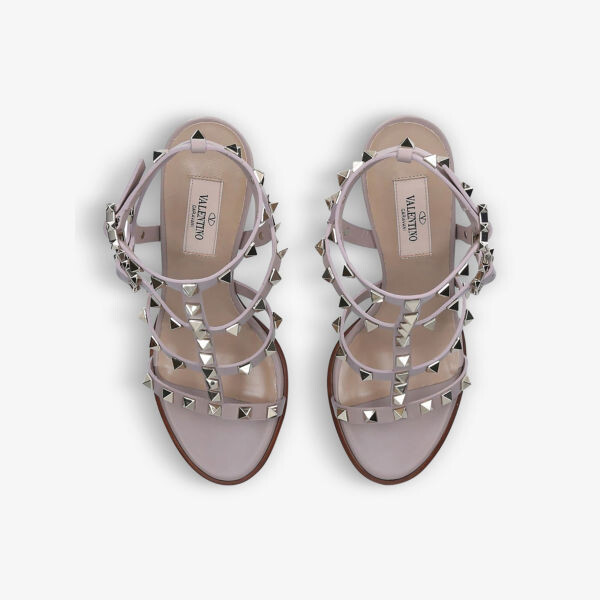 Кожаные босоножки Rockstud на каблуке с открытым носком Valentino Garavani, красный — фото 2