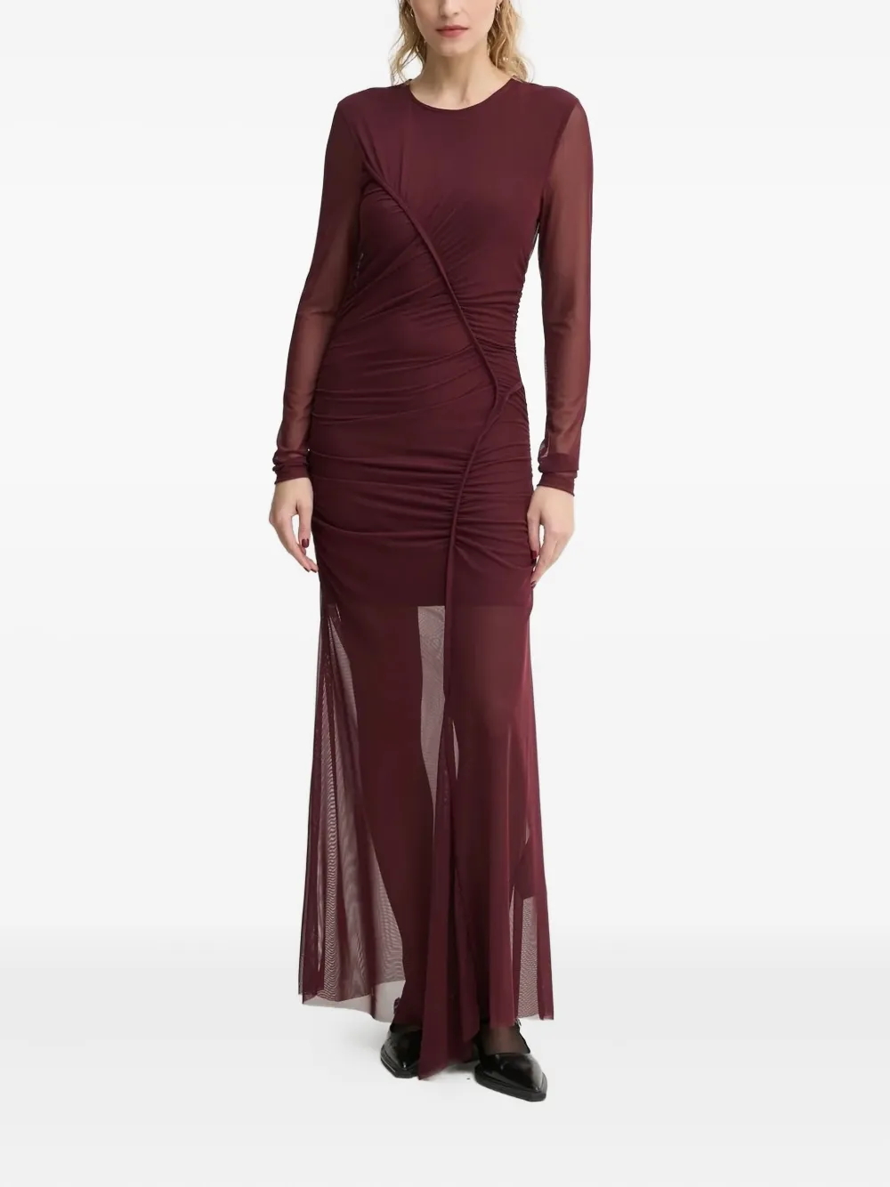 

Платье со сборками и сетчатыми вставками Gestuz, красный