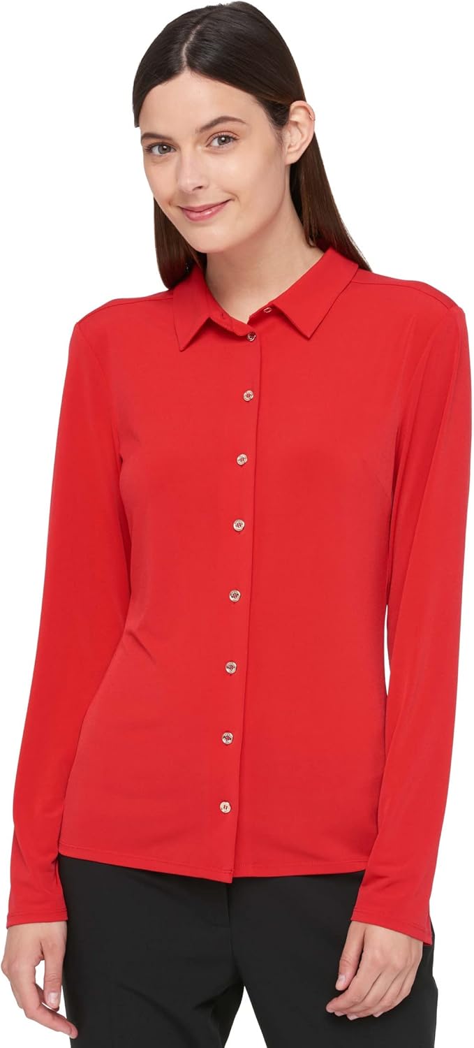 

Женский мягкий рабочий топ Tommy Hilfiger с длинными рукавами и трикотажным топом, Scarlet