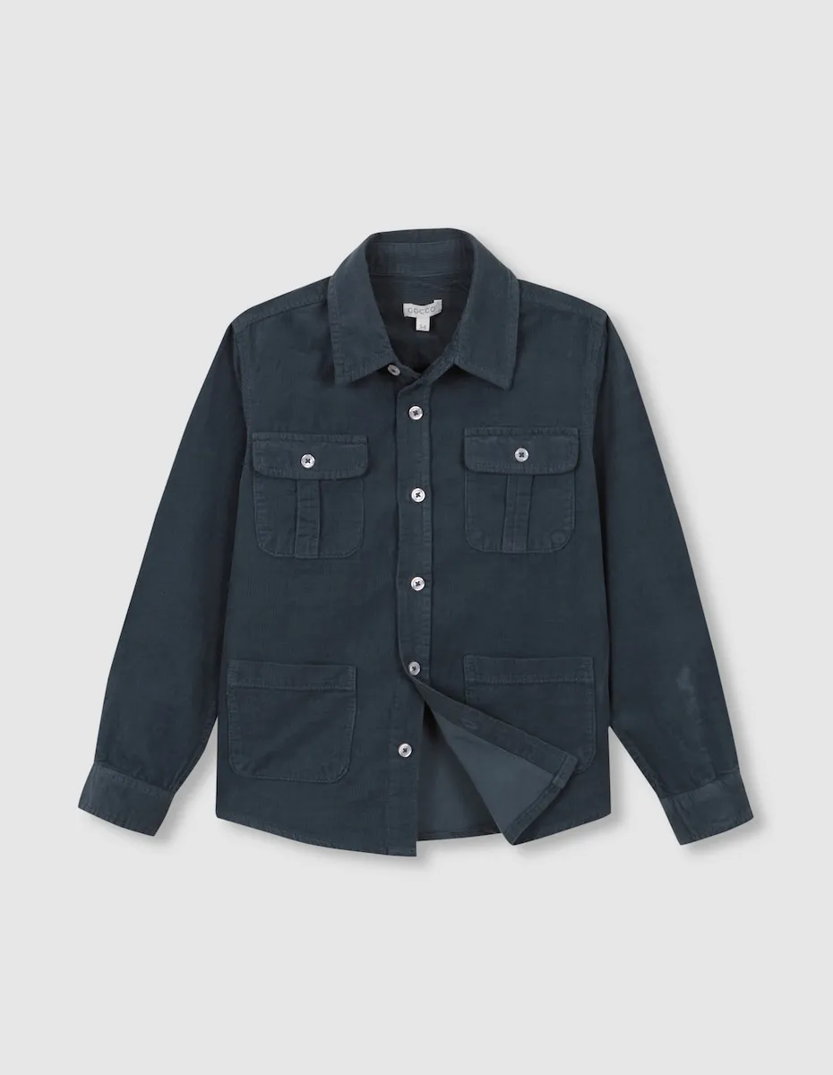 

Рубашка для мальчика из микровельвета с карманами Gocco, темно-зеленый