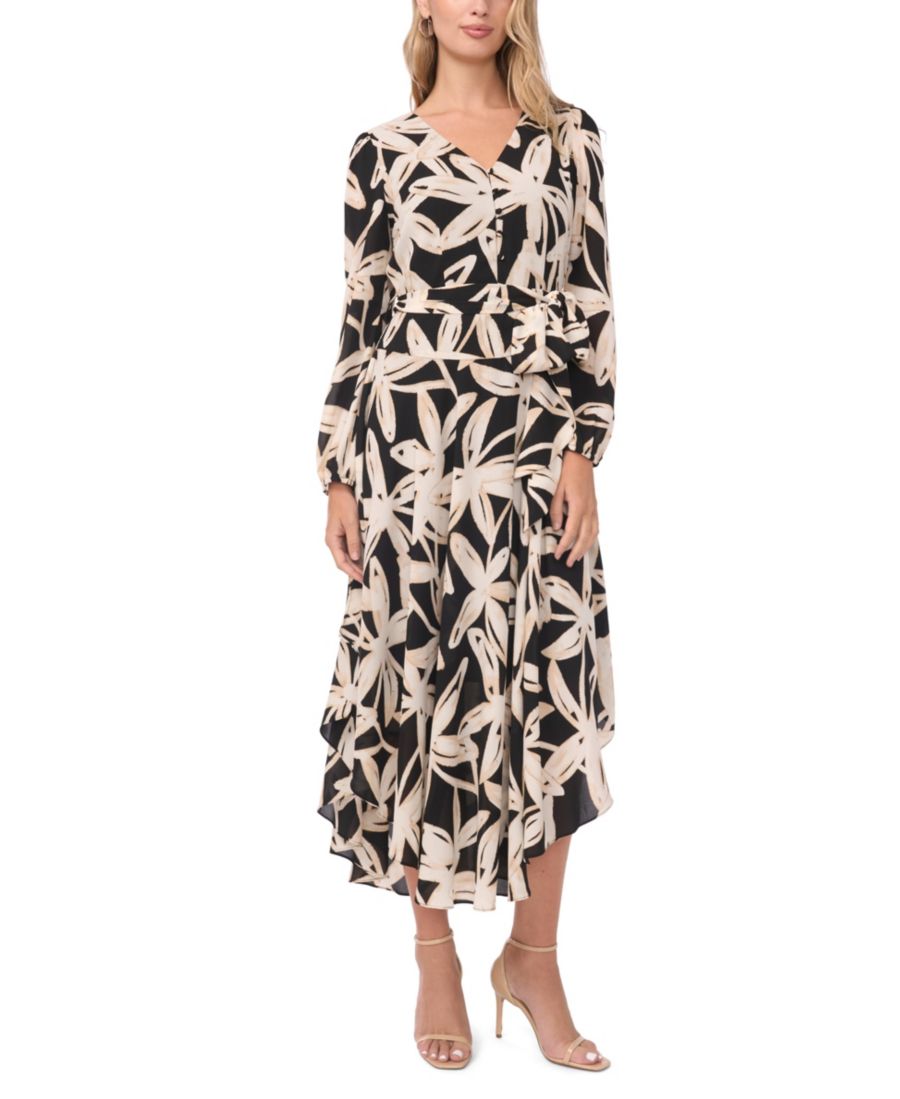 

Женское длинное платье с V-образным вырезом и поясом на талии Vince Camuto, Rich Black