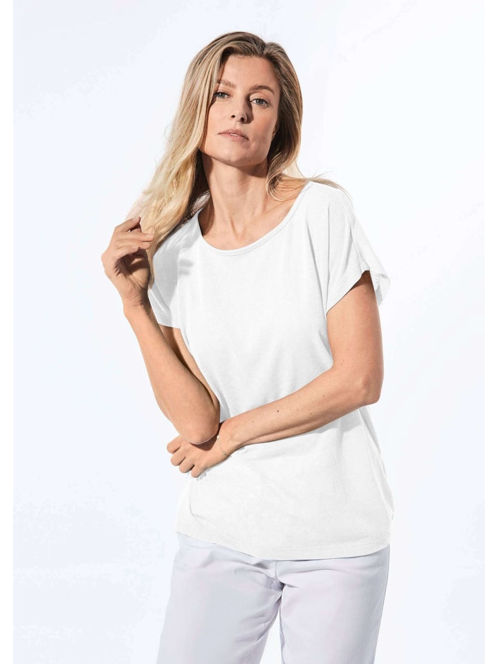 

GOLDNER Короткий размер: футболка из искусственного льна белого цвета, Белый, GOLDNER Короткий размер: футболка из искусственного льна белого цвета