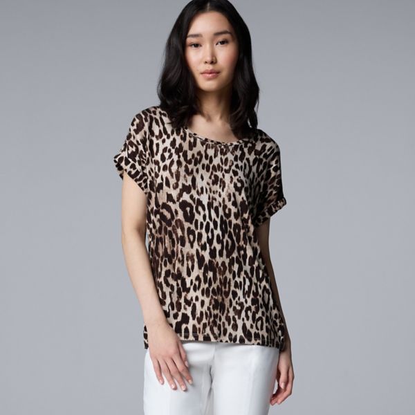 

Женская футболка с круглым вырезом и рукавом долман Simply Vera Vera Wang, цвет beige leopard spots