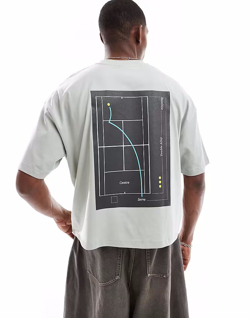 

Футболка свободного кроя ASOS DESIGN с рисунком на спине светло-серого цвета