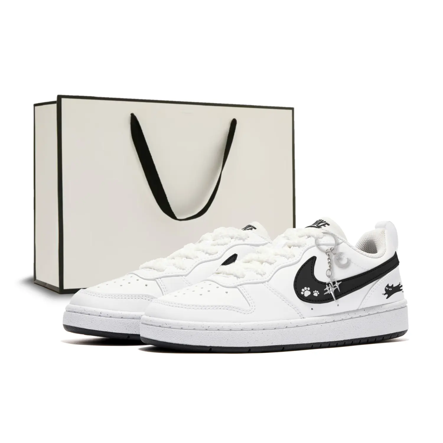 

Nike Court Borough GS устойчивые к истиранию и скольжению низкие скейтерские кроссовки Black White