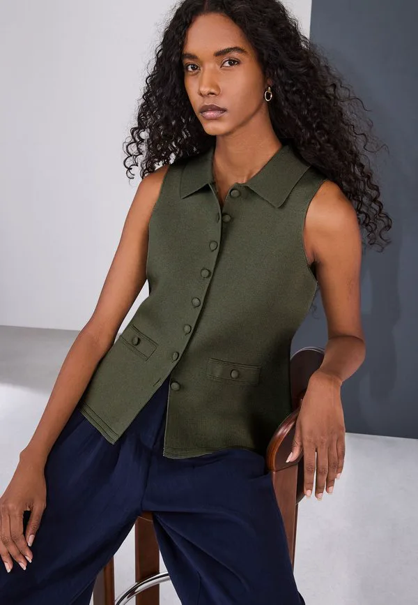 Элегантный жилет стандартного кроя на пуговицах Next, Khaki Green — фото 4