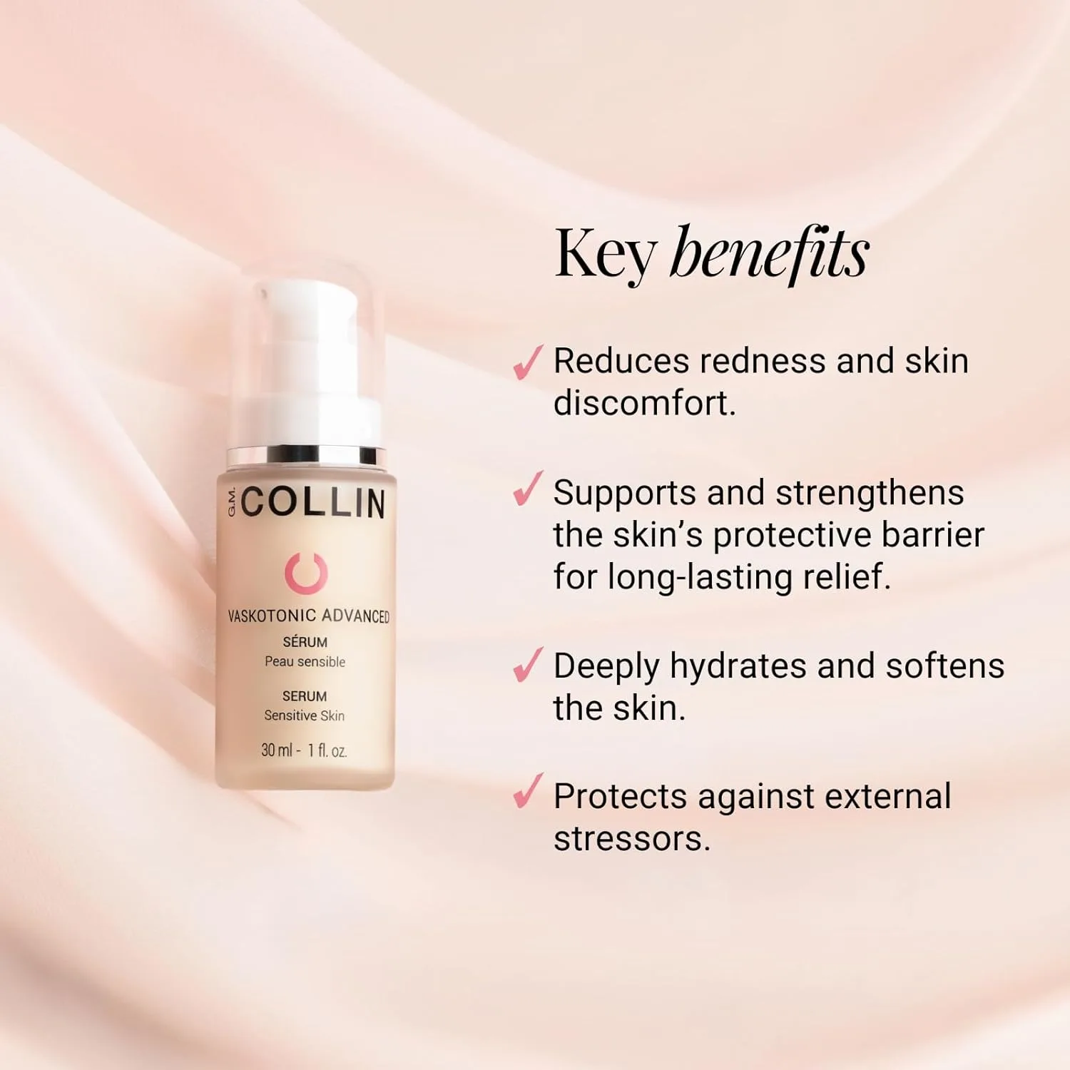 GM COLLIN Vaskotonic Advanced Serum | Сыворотка для лица от покраснения для чувствительной кожи | Увлажняющая, восстанавливающая барьерную функцию кожи с витамином B5 | 28 г — фото 3