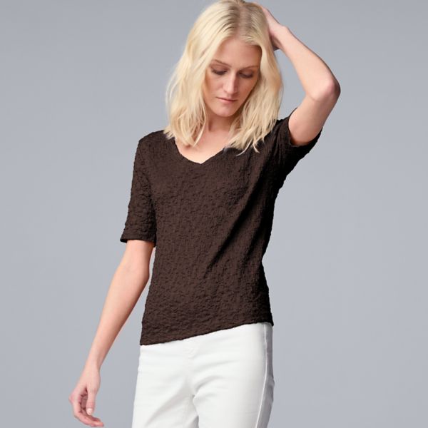 

Женский топ с V-образным вырезом и коротким рукавом в сборку Simply Vera Vera Wang, цвет java