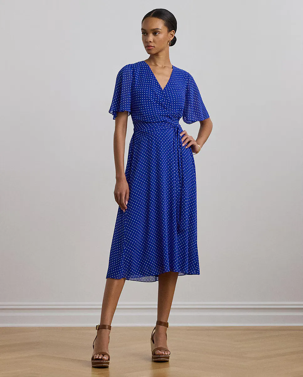 

Платье миди с короткими рукавами и оборками Lauren Ralph Lauren, синий