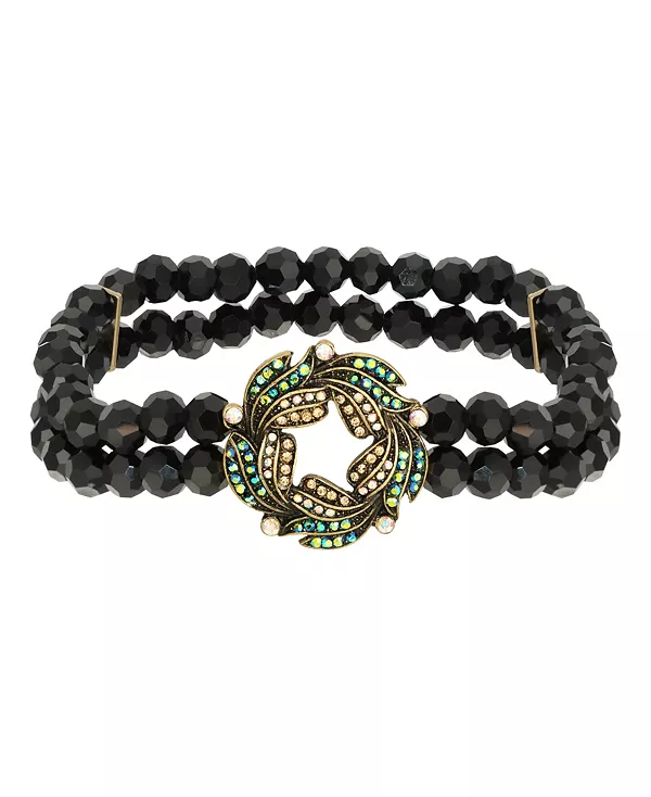 

Венок из переливающегося синего северного сияния и браслет из гагатовых бусин 2028, black