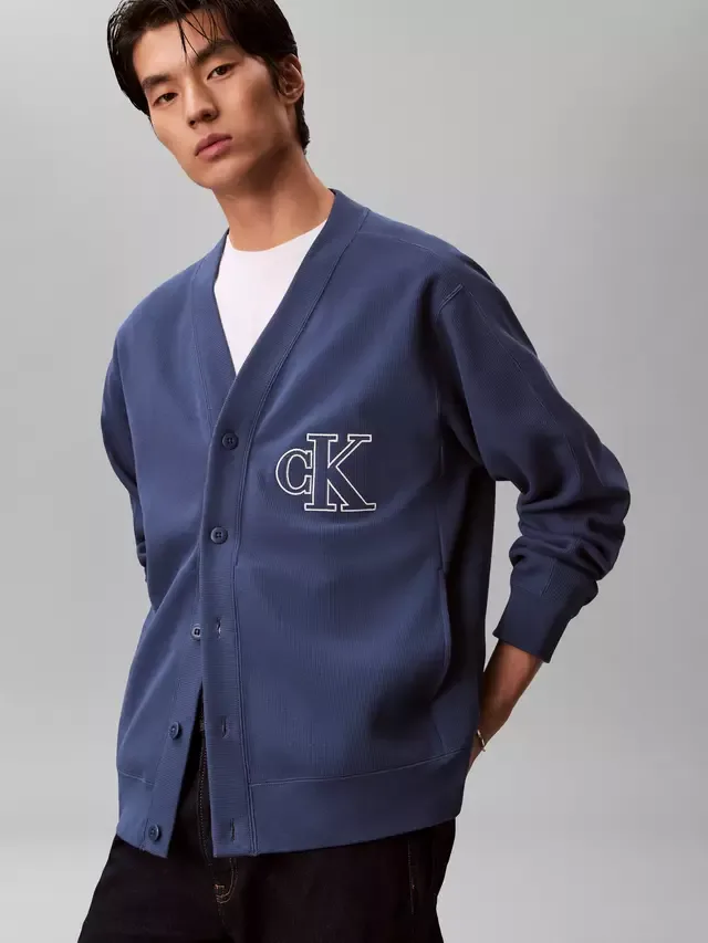 Кардиган из плотного хлопка с двойной ребристой текстурой, темно-синий Calvin Klein — фото 4