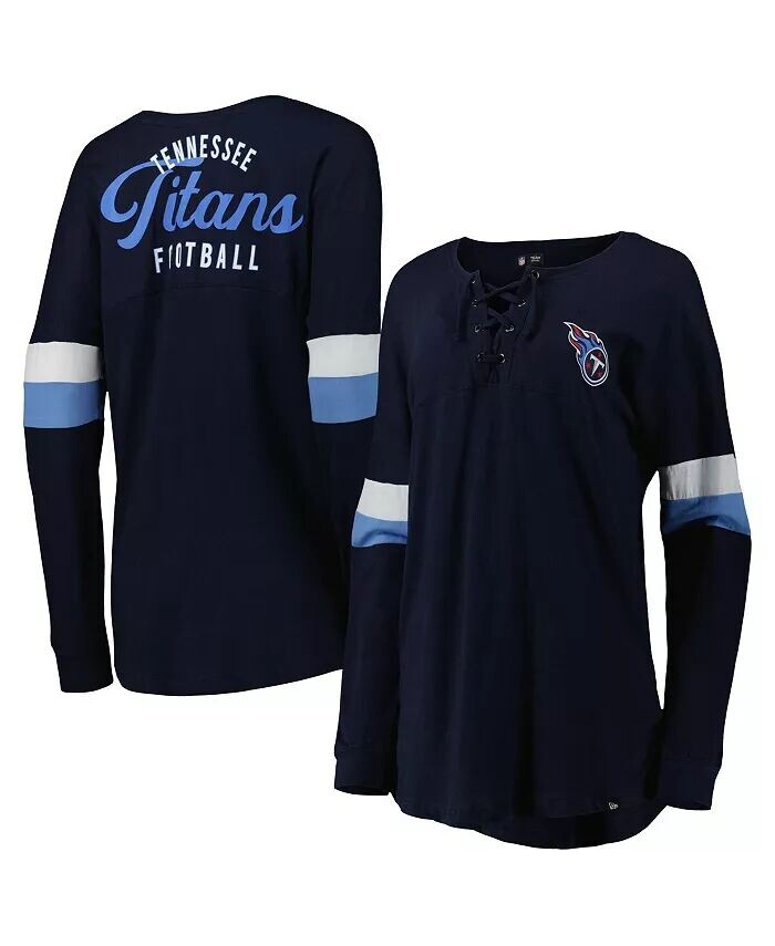 

Женская темно-синяя футболка Tennessee Titans Athletic Varsity со шнуровкой и длинными рукавами New Era
