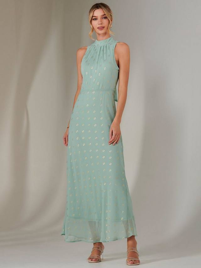 

Платье с отложным воротником в фольгированном пятнышке Jolie Moi, цвет Mint Green