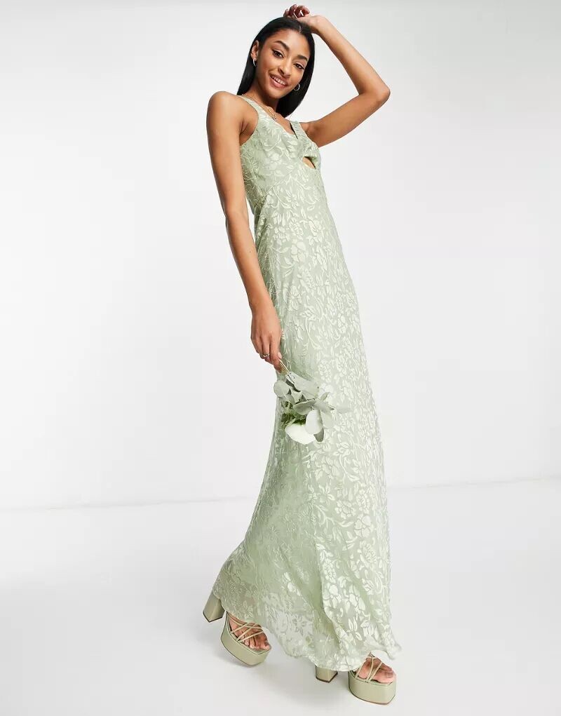

Платье макси с закрученным передом и цветочным узором ASOS Bridesmaid