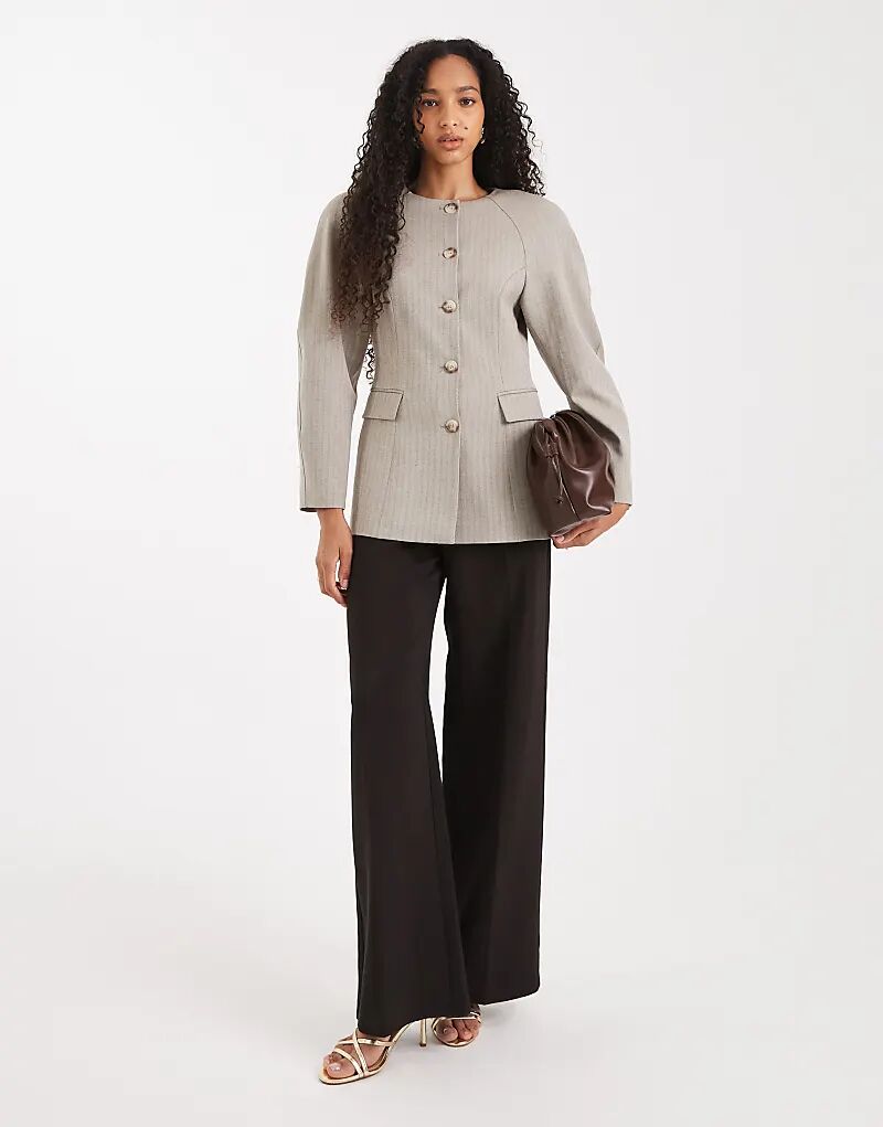 

Блейзер-кокон ASOS DESIGN с высокой талией, коричневый, в елочку