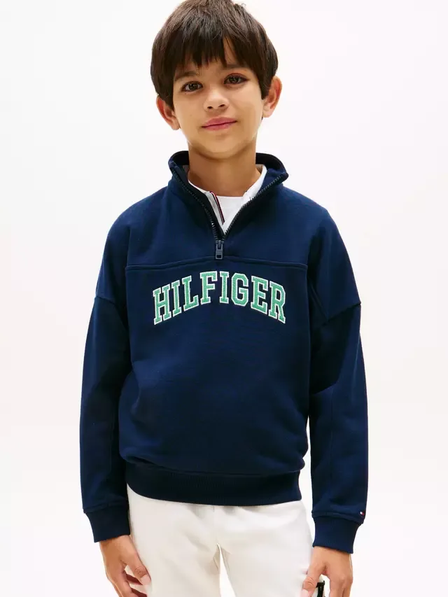 Детская толстовка на молнии до середины груди, темно-синяя Tommy Hilfiger