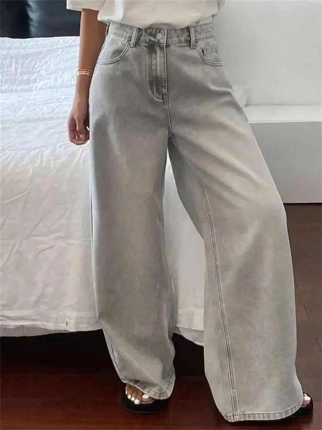 Джинсы свободные прямые Women Retro, серый — фото 3