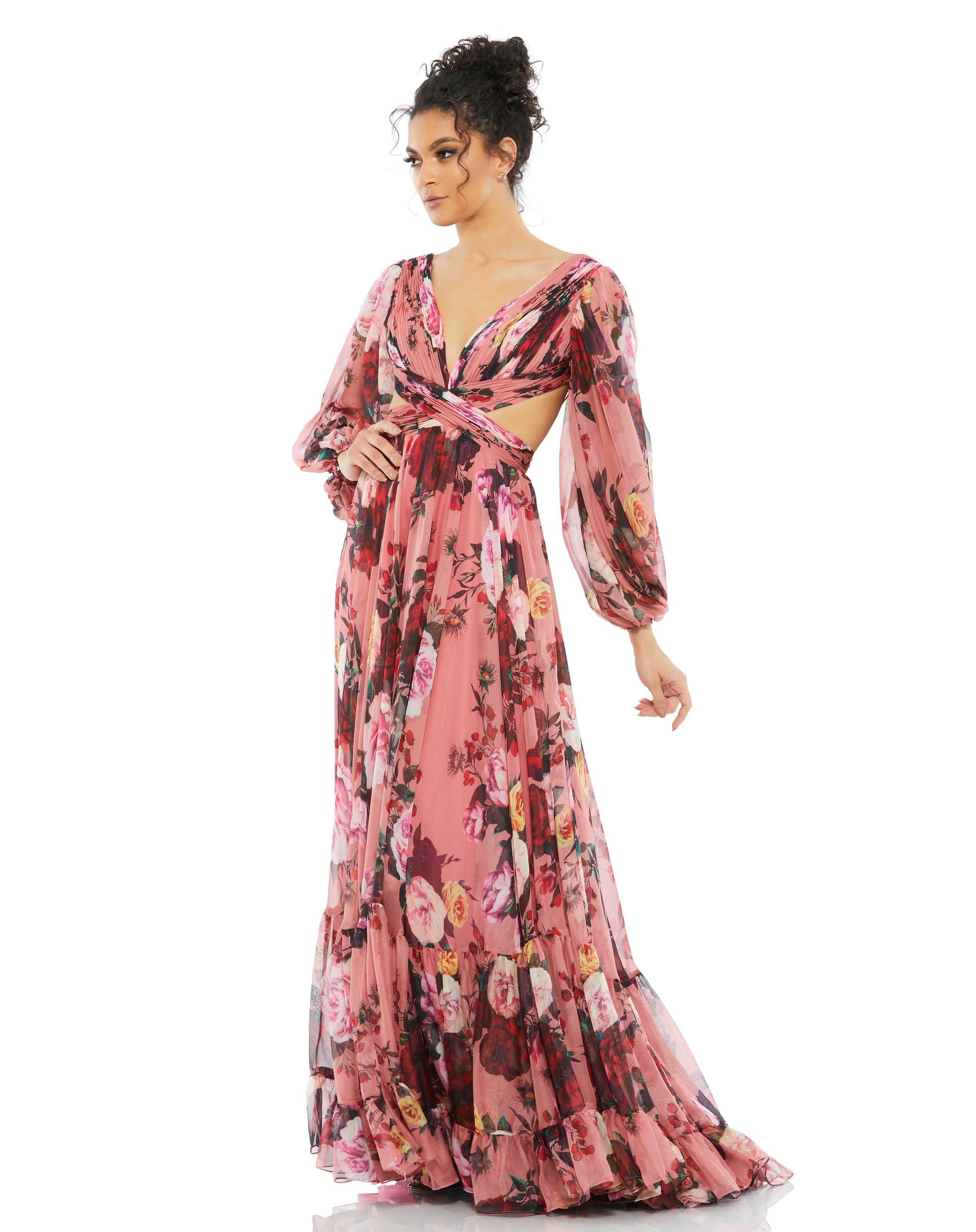 

Платье-блузон с открытой спиной и цветочным вырезом Mac Duggal, цвет rose multi